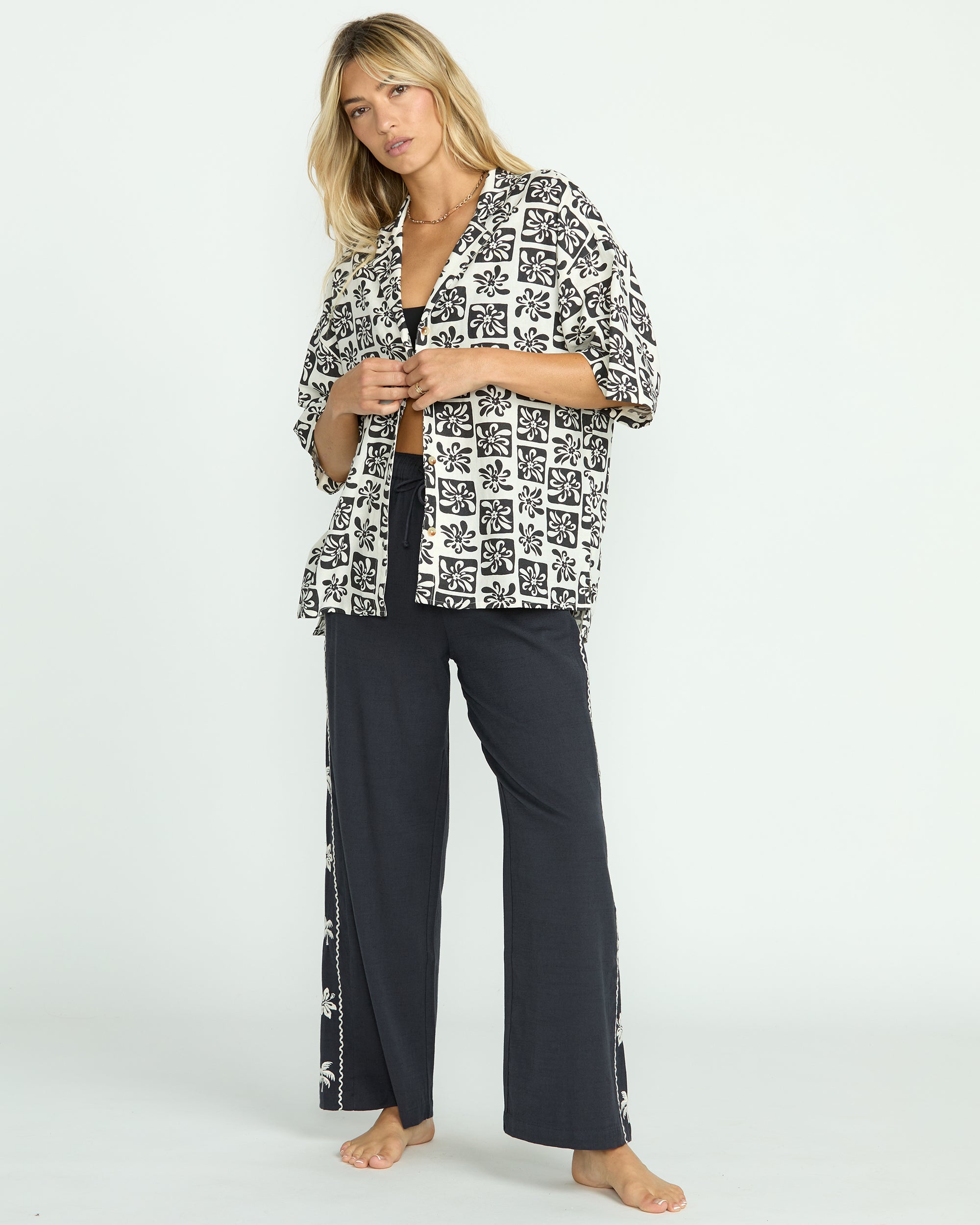 Beach Side Printed Short Sleeve Shirt - Black Sands - Image 3