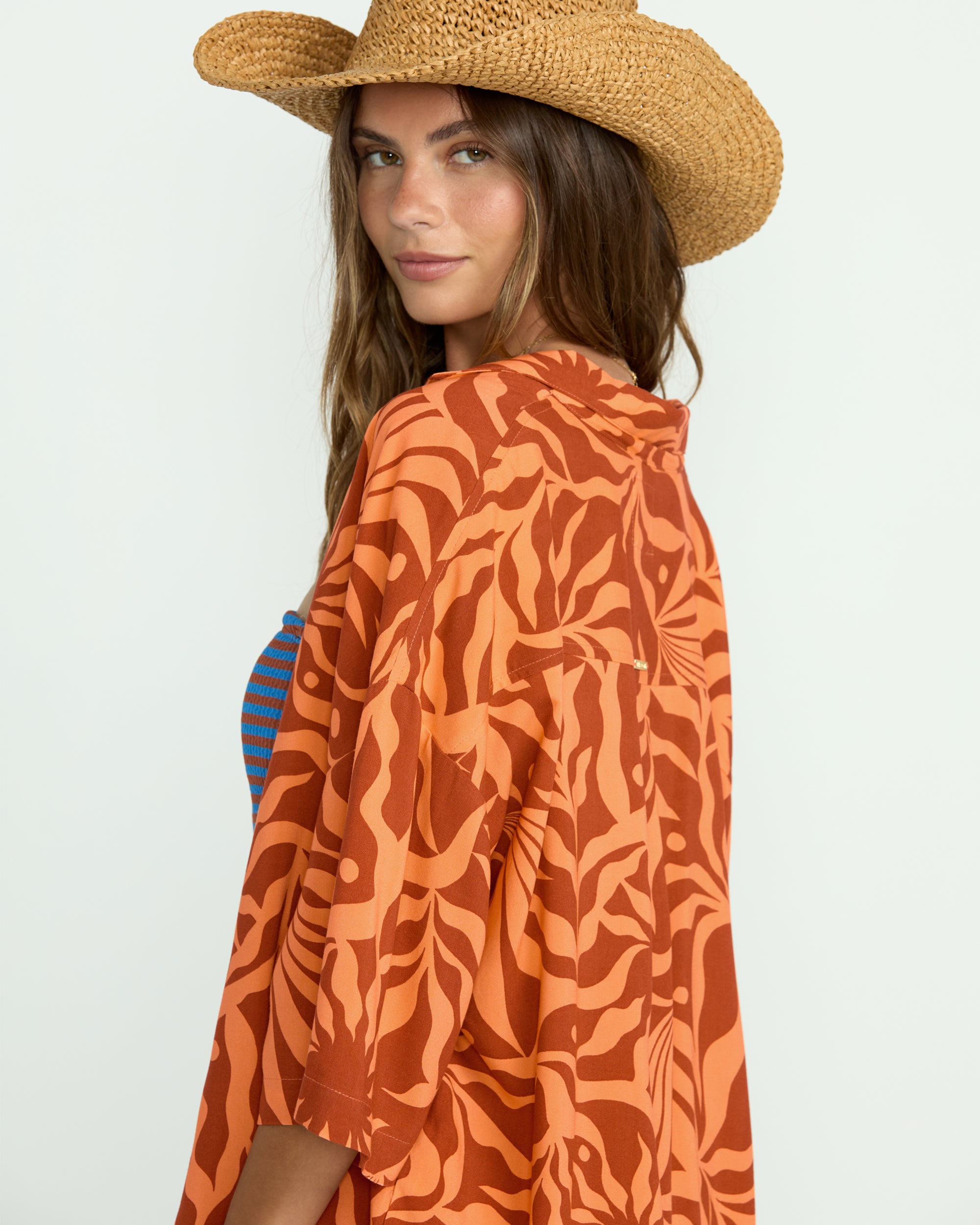 Beach Side Printed Short Sleeve Shirt - Orange Squeeze - Image 2