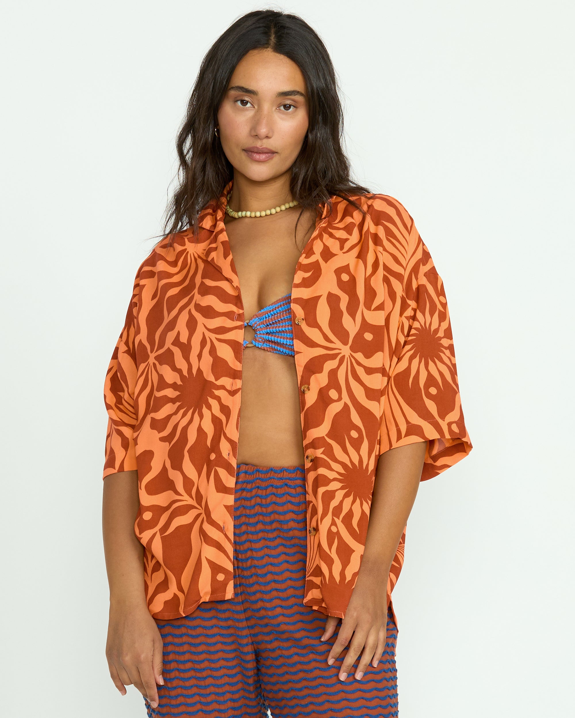 Beach Side Printed Short Sleeve Shirt - Orange Squeeze - Image 6
