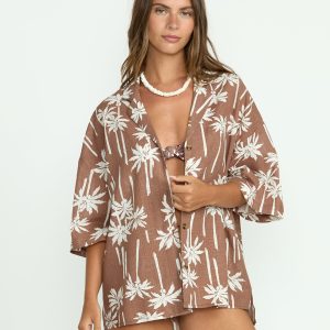 Beach Side Printed Short Sleeve Shirt - Nutmeg