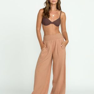 New Waves Gauze Elastic Waist Pants - Rose Brown