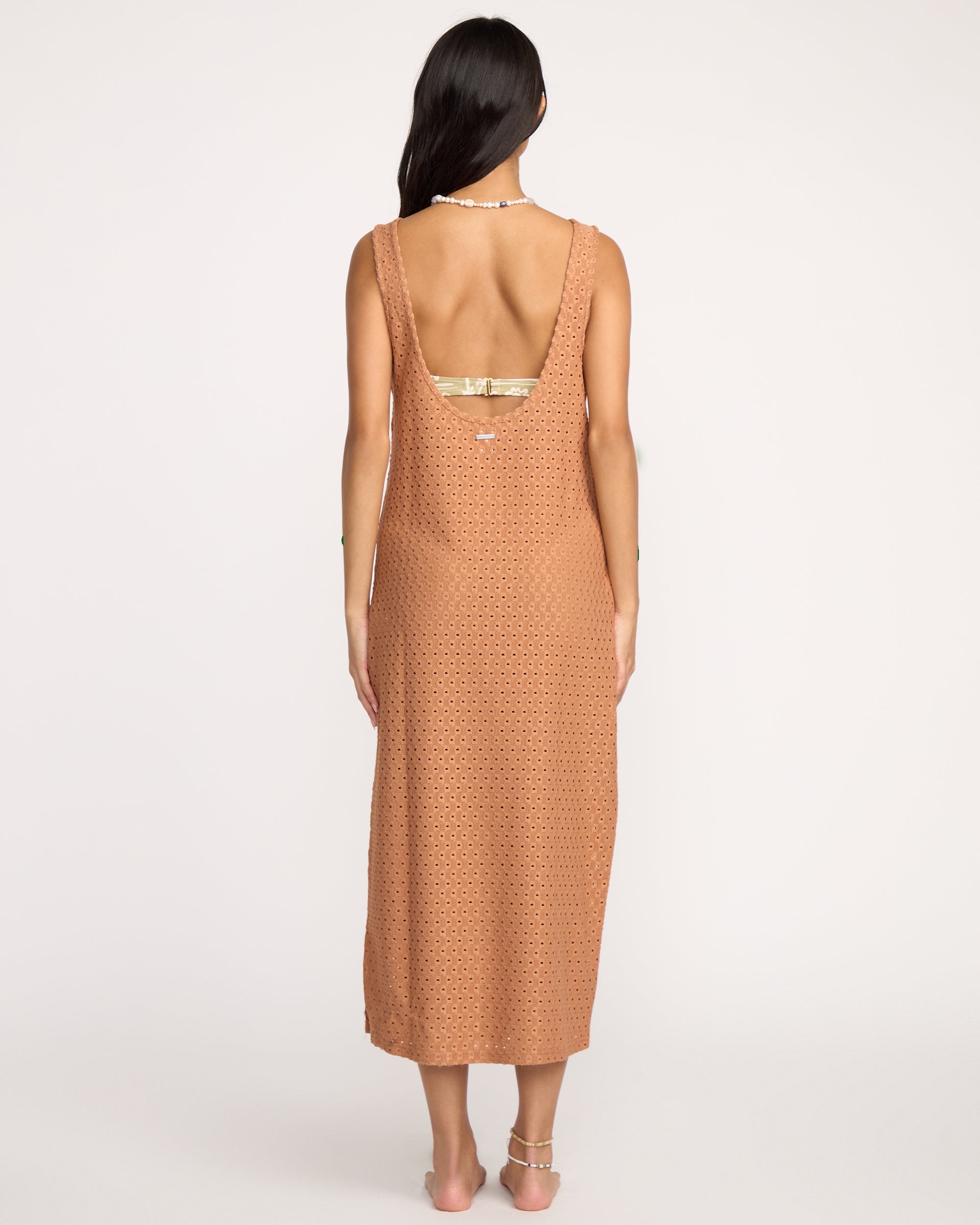 Eyelet Sun Midi Dress Beach Coverup - Rose Brown - Image 2