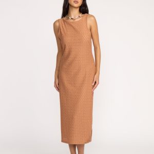Eyelet Sun Midi Dress Beach Coverup - Rose Brown