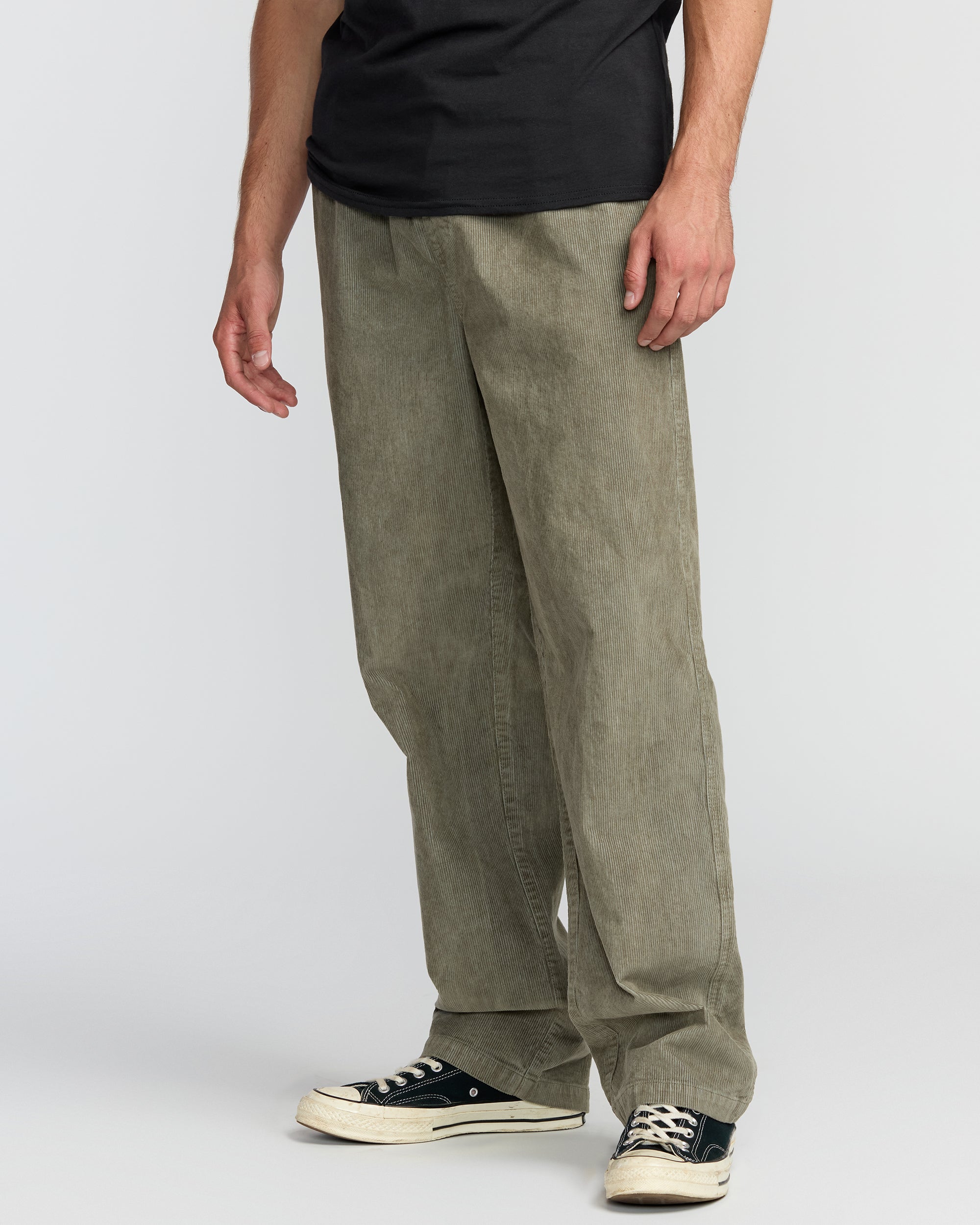 Larry Elastic Waist Corduroy Pants - Green Ash