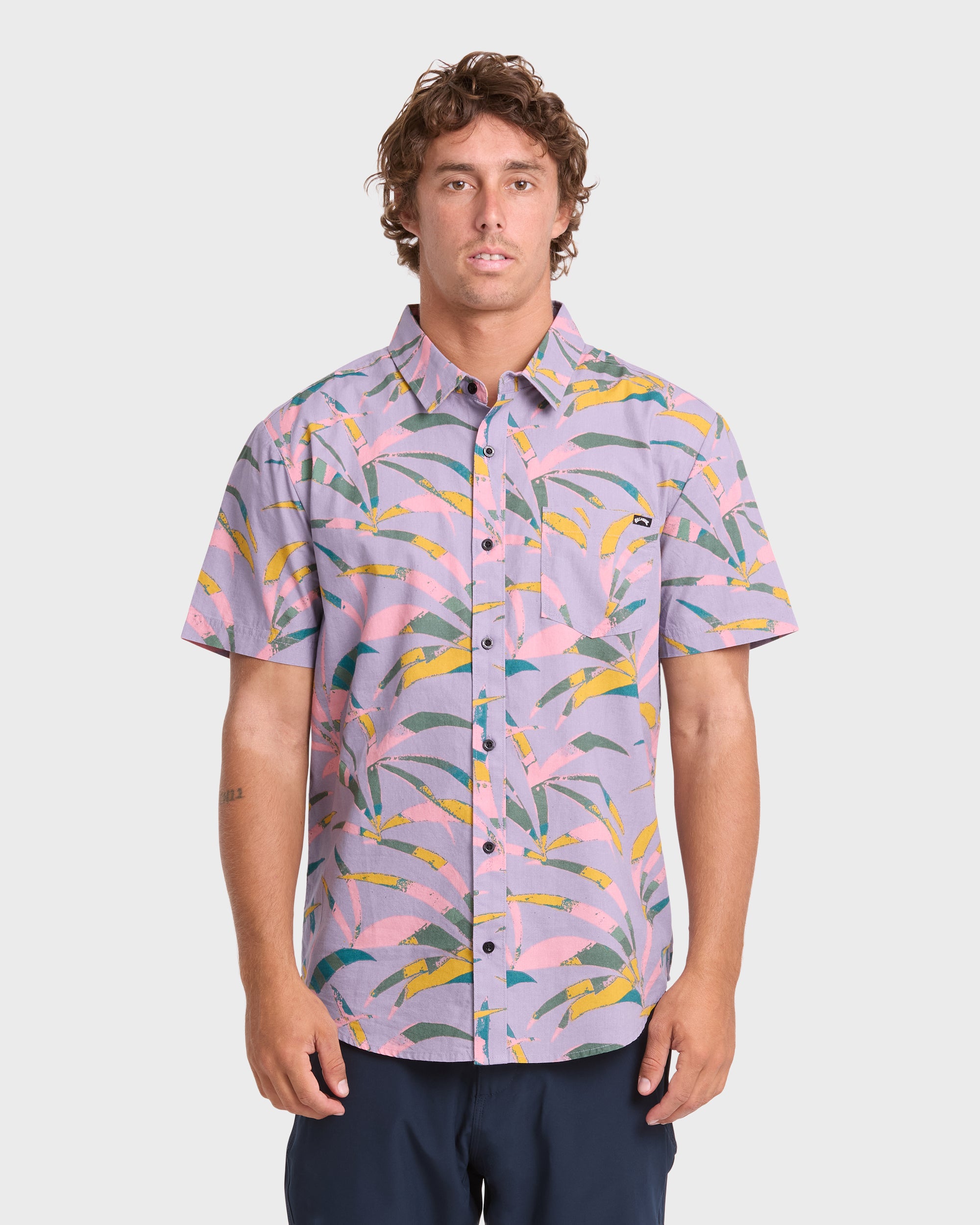 Multi Frond Short Sleeve Shirt - Grey Violet