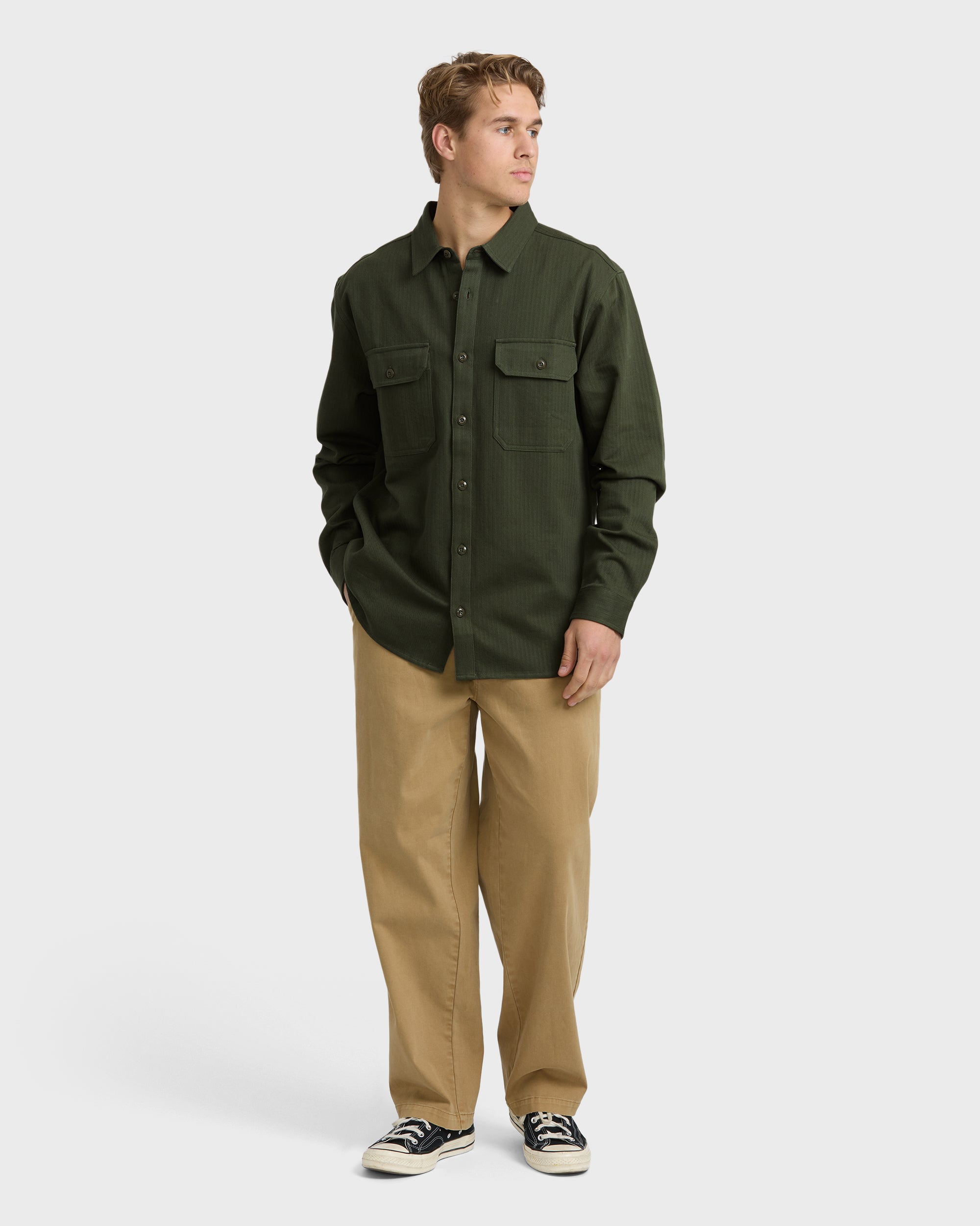 Fort Garage Long Sleeve Shirt - Olive - Image 3