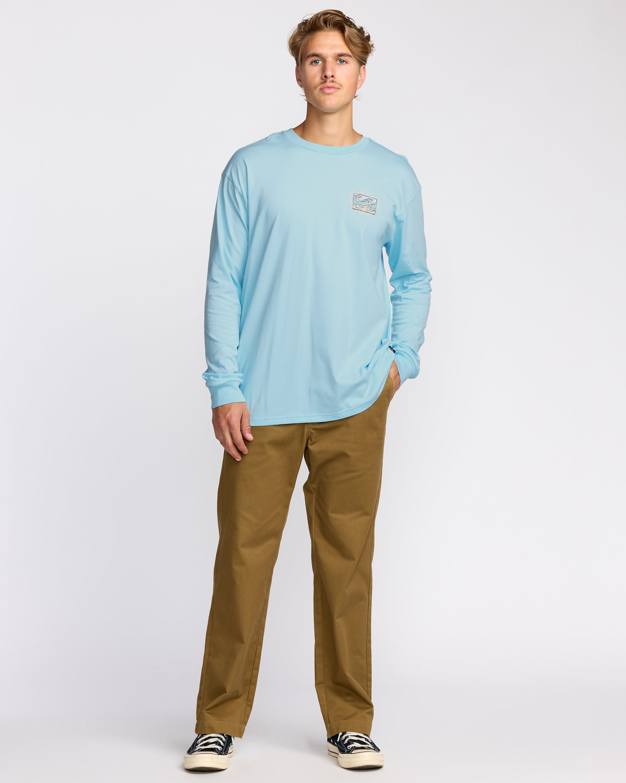 Crayon Wave Regular Long Sleeve T-Shirt - Coastal Blue - Image 4