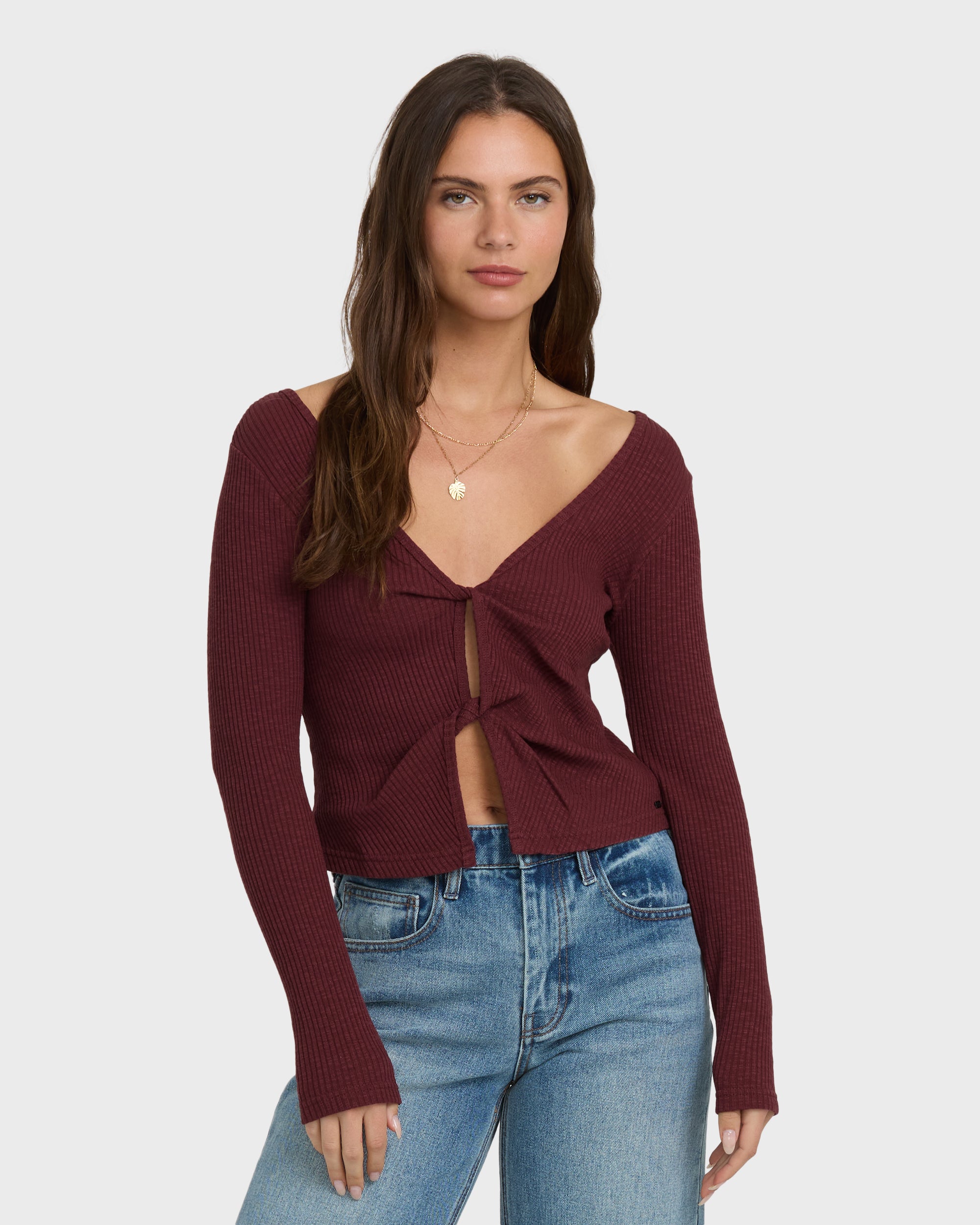 Fever Twist Long Sleeve Knit Top - Pinot - Image 4