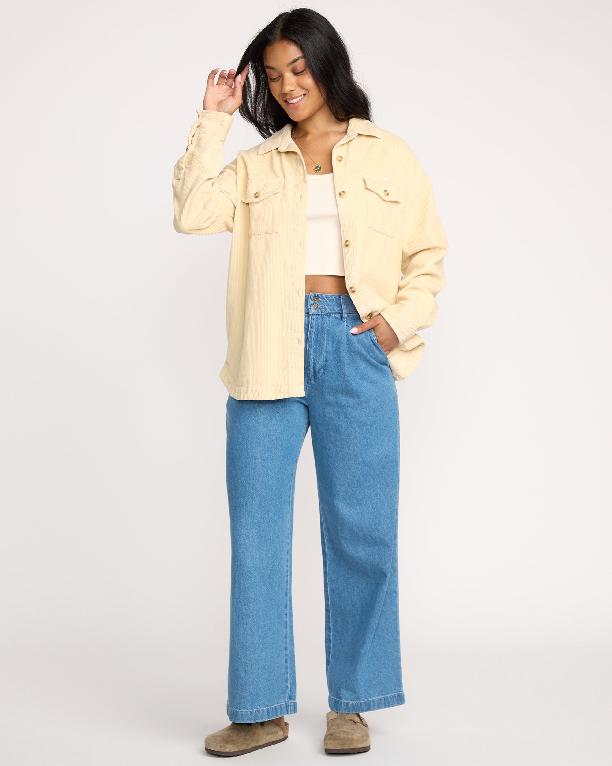 Fadeaway Long Sleeve Cord Shacket - Whitecap - Image 4