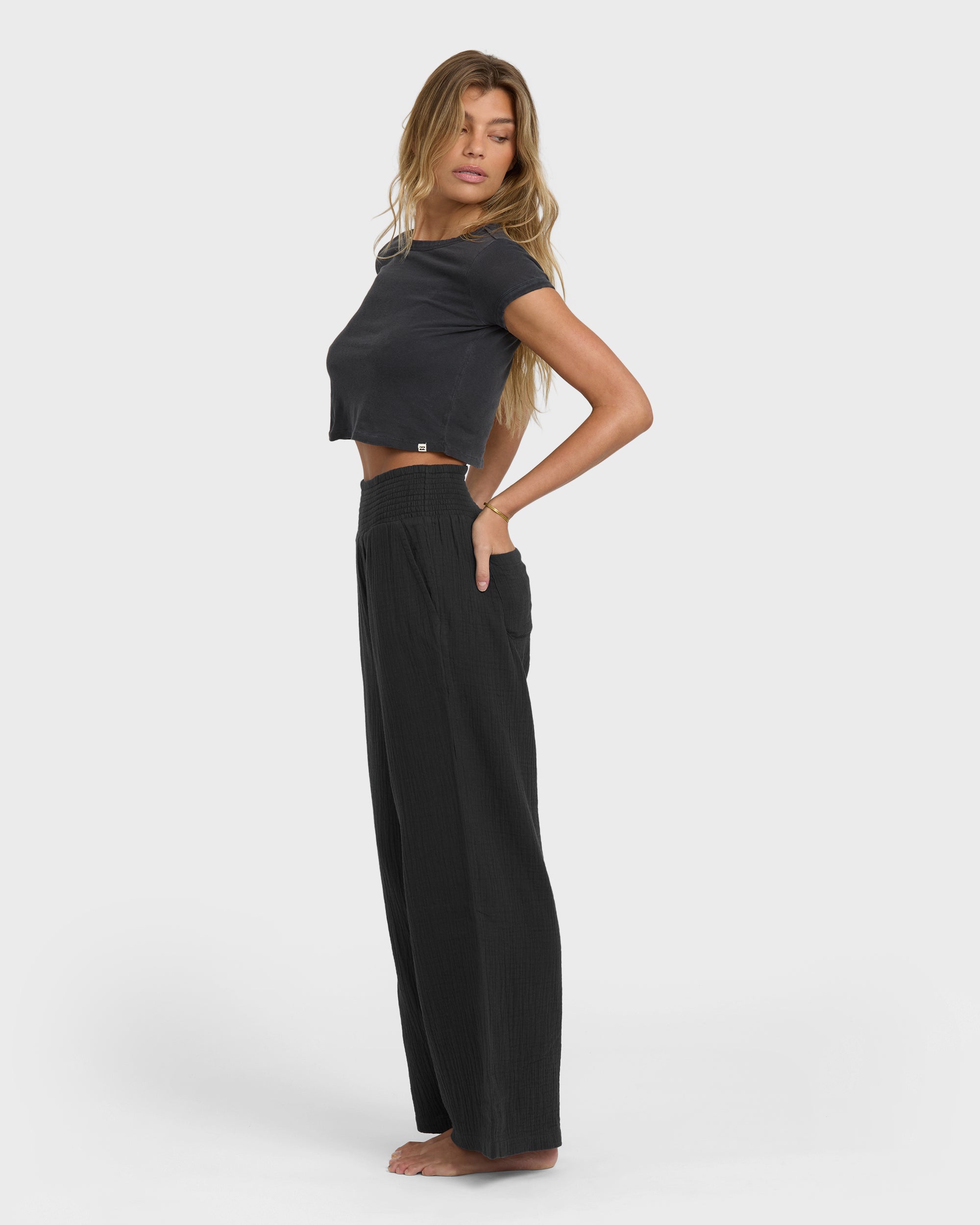New Waves Gauze Elastic Waist Pants - Black Sands - Image 4
