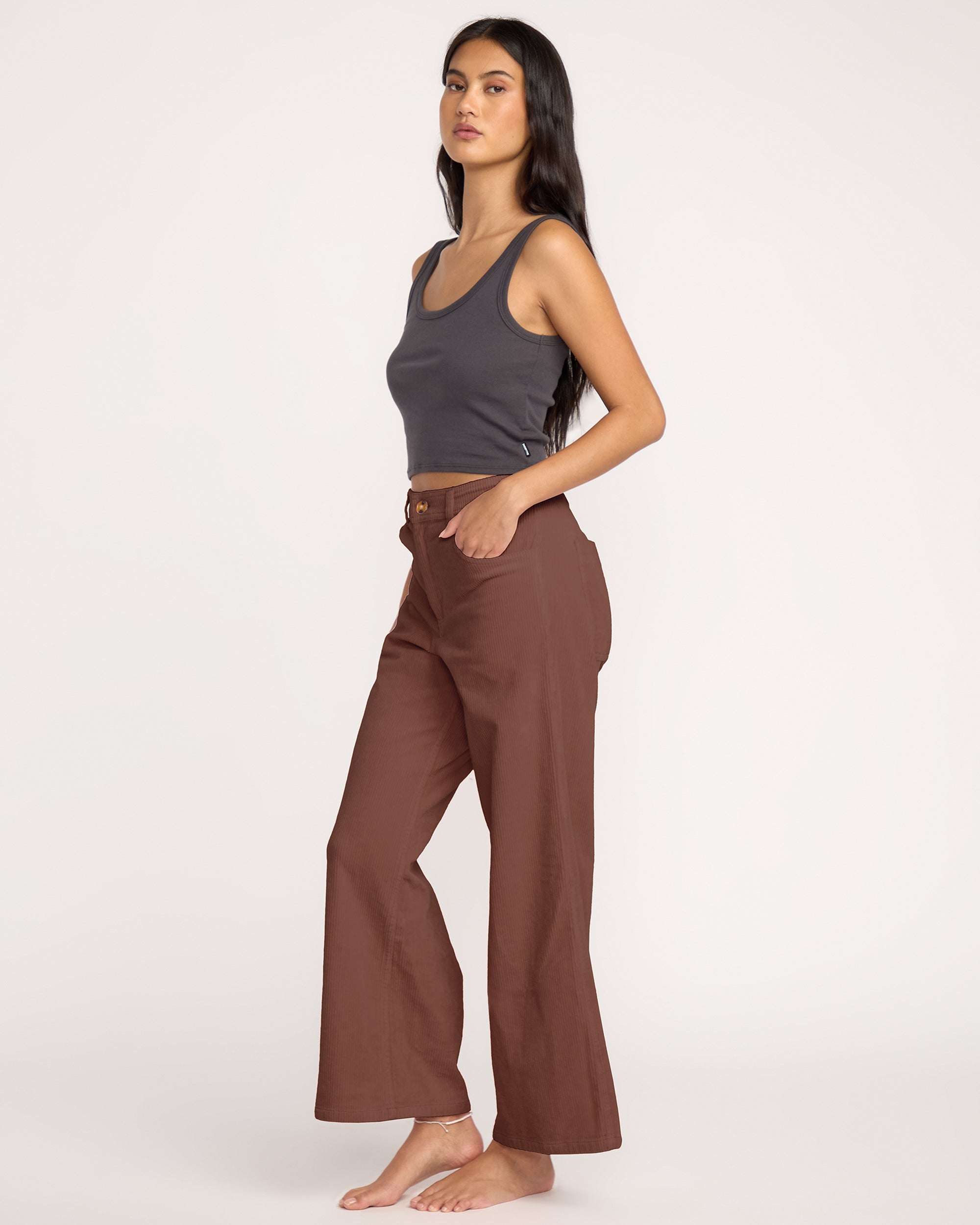 Free Fall High-Waist Cord Pants - Espresso - Image 4
