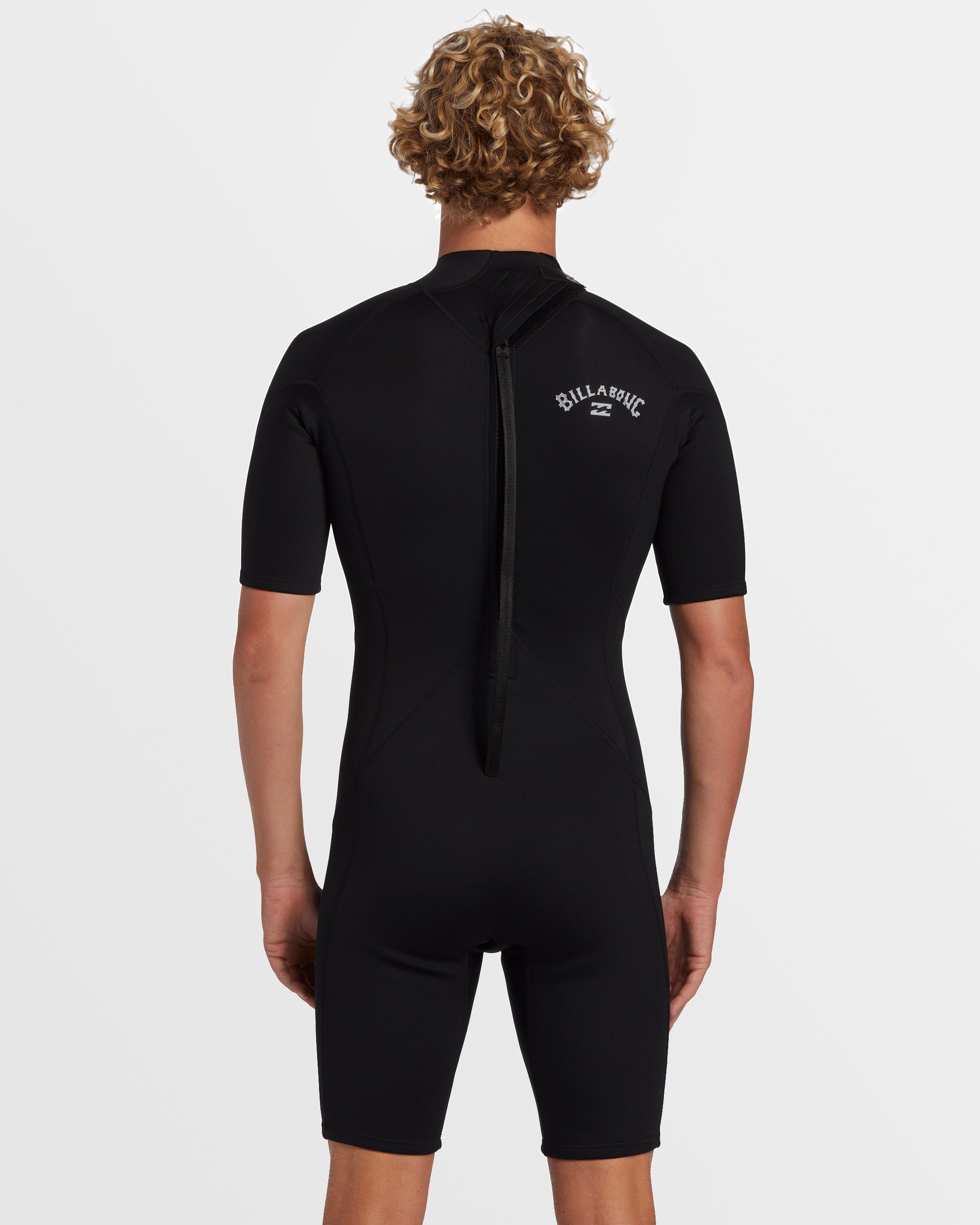 2mm Foil Flatlock Back Zip Short Sleeve Springsuit - Black - Image 2